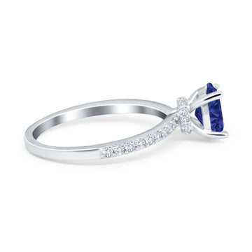 Accent Art Deco Wedding Ring Simulated Blue Sapphire CZ 925 Sterling Silver